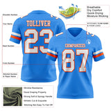 Custom Powder Blue White-Orange Mesh Authentic Football Jersey