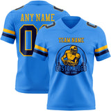 Custom Powder Blue Navy-Gold Mesh Authentic Football Jersey