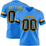 Custom Powder Blue Black-Gold Mesh Authentic Football Jersey