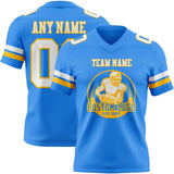 Custom Powder Blue White-Gold Mesh Authentic Football Jersey