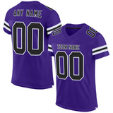 Custom Purple Black-White Mesh Authentic Football Jersey