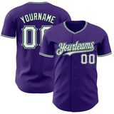Custom Purple White Green-Gray Authentic Baseball Jersey