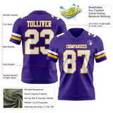 Custom Purple White-Gold Mesh Authentic Football Jersey