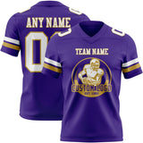 Custom Purple White-Old Gold Mesh Authentic Football Jersey