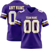 Custom Purple White-Old Gold Mesh Authentic Football Jersey