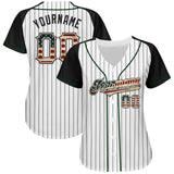 Custom White Black Pinstripe Vintage USA Flag Cream-Green Authentic Raglan Sleeves Baseball Jersey
