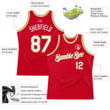 Custom Red White-Old Gold Authentic Throwback Basketball Jersey