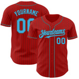 Custom Red Steel Gray Pinstripe Sky Blue Authentic Baseball Jersey