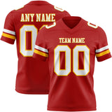 Custom Red White-Gold Mesh Authentic Football Jersey