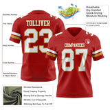 Custom Red White-Old Gold Mesh Authentic Football Jersey