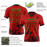 Custom Red Black-Neon Green Splash Mesh Authentic Football Jersey