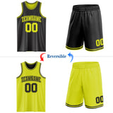 Custom Reversible Black Neon Yellow Double Side Sublimation Basketball Suit Jersey