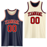 Custom Reversible Navy Red-Cream Double Side Sublimation Basketball Suit Jersey