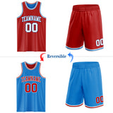 Custom Reversible Red White-Powder Blue Double Side Sublimation Basketball Suit Jersey