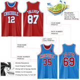Custom Reversible Red White-Powder Blue Double Side Sublimation Basketball Suit Jersey