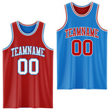 Custom Reversible Red White-Powder Blue Double Side Sublimation Basketball Suit Jersey