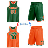 Custom Reversible Kelly Green Orange-White Double Side Sublimation Basketball Suit Jersey
