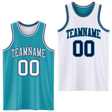 Custom Reversible Teal White-Navy Double Side Sublimation Basketball Suit Jersey