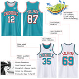 Custom Reversible Teal White-Red Double Side Sublimation Basketball Suit Jersey