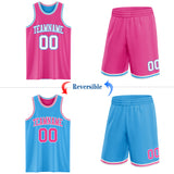 Custom Reversible Pink White-Sky Blue Double Side Sublimation Basketball Suit Jersey