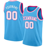 Custom Sky Blue White-Pink Authentic Basketball Jersey