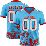 Custom Sky Blue White-Red Splash Mesh Authentic Football Jersey