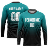 Custom Aqua White-Black Sublimation Fade Fashion Soccer Uniform Jersey