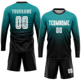 Custom Aqua White-Black Sublimation Fade Fashion Soccer Uniform Jersey