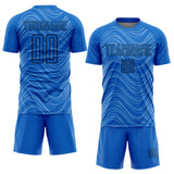 Custom Sky Blue Black Wavy Lines Sublimation Soccer Uniform Jersey