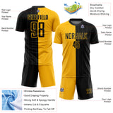 Custom Gold Black Pinstripe Split Fashion Sublimation Soccer Uniform Jersey