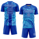 Custom Thunder Blue Sky Blue-White Abstract Fluid Sublimation Soccer Uniform Jersey