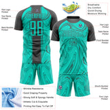 Custom Aqua Steel Gray Abstract Fluid Sublimation Soccer Uniform Jersey