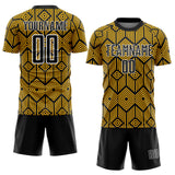 Custom Gold Black-White Abstract Geometric Shapes Sublimation Soccer Uniform Jersey