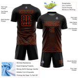 Custom Black Orange Gradient Geometric Lines Sublimation Soccer Uniform Jersey