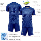 Custom Royal Light Blue Gradient Geometric Lines Sublimation Soccer Uniform Jersey