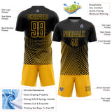 Custom Black Gold Geometric Lines Sublimation Soccer Uniform Jersey