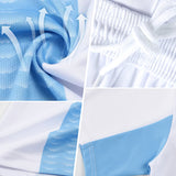 Custom Black Light Blue Geometric Lines Sublimation Soccer Uniform Jersey