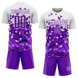 Custom Purple White Geometric Pattern Sublimation Soccer Uniform Jersey