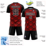 Custom Red Black-White Geometric Pattern Sublimation Soccer Uniform Jersey