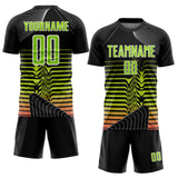Custom Black Neon Green-White Lines Sublimation Soccer Uniform Jersey