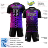 Custom Black Purple-Pink Lines Sublimation Soccer Uniform Jersey