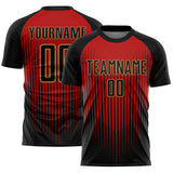 Custom Black Red-Old Gold Lines Sublimation Soccer Uniform Jersey