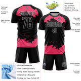 Custom Black Neon Pink-White Abstract Fragment Art Sublimation Soccer Uniform Jersey