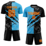 Custom Graffiti Pattern Bay Orange Black-Sky Blue Scratch Sublimation Soccer Uniform Jersey