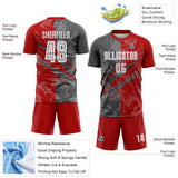 Custom Graffiti Pattern Red-Steel Gray Scratch Sublimation Soccer Uniform Jersey