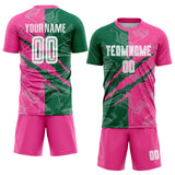 Custom Graffiti Pattern Kelly Green-Pink Scratch Sublimation Soccer Uniform Jersey