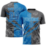 Custom Graffiti Pattern Blue-Steel Gray Scratch Sublimation Soccer Uniform Jersey