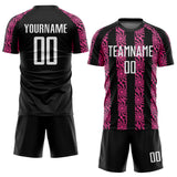 Custom Black White-Pink Abstract Shape Sublimation Soccer Uniform Jersey