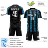 Custom Black White-Sky Blue Abstract Shape Sublimation Soccer Uniform Jersey