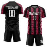 Custom Black White-Neon Pink Abstract Shape Sublimation Soccer Uniform Jersey